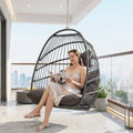 BULEXYARD Hanging Egg Chair Without Stand 350lbs Capacity, Grey Wicker Swing Egg Chair with Dark Grey Cushion for Indoor/Outdoor Patio Porch Balcony, Foldable Hammock & Tree/Ceiling/Beam Mount