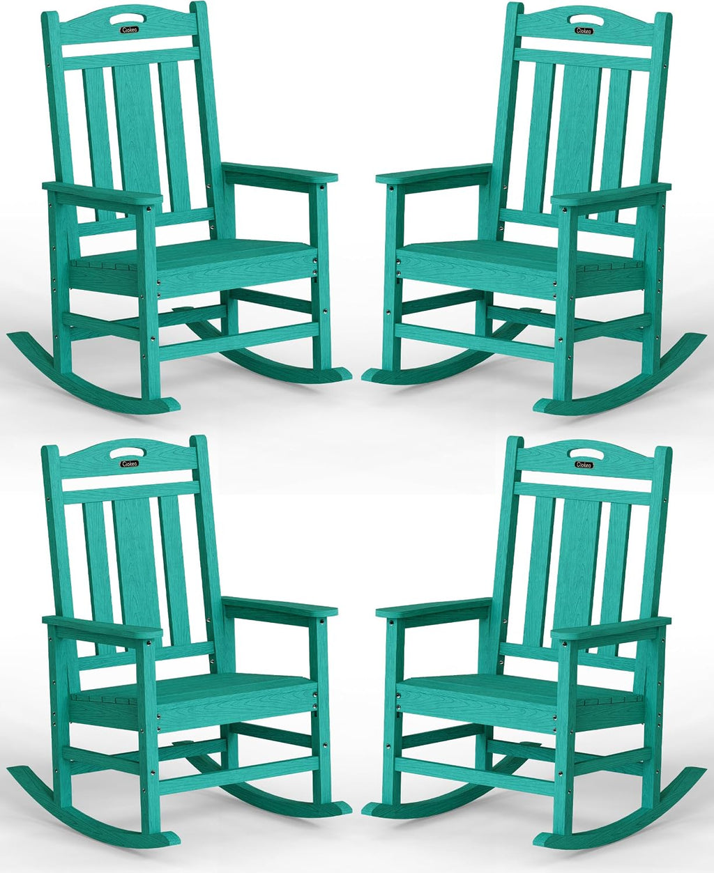 Ciokea Oversized Outdoor Rocking Chairs Set of 4, 380lbs Heavy-Duty Large Patio Rocker, High Back Cozy Porch Chairs, Weather Resistant Patio Rocking Chairs for Outside, Fire Pit, Deck, Aruba Blue
