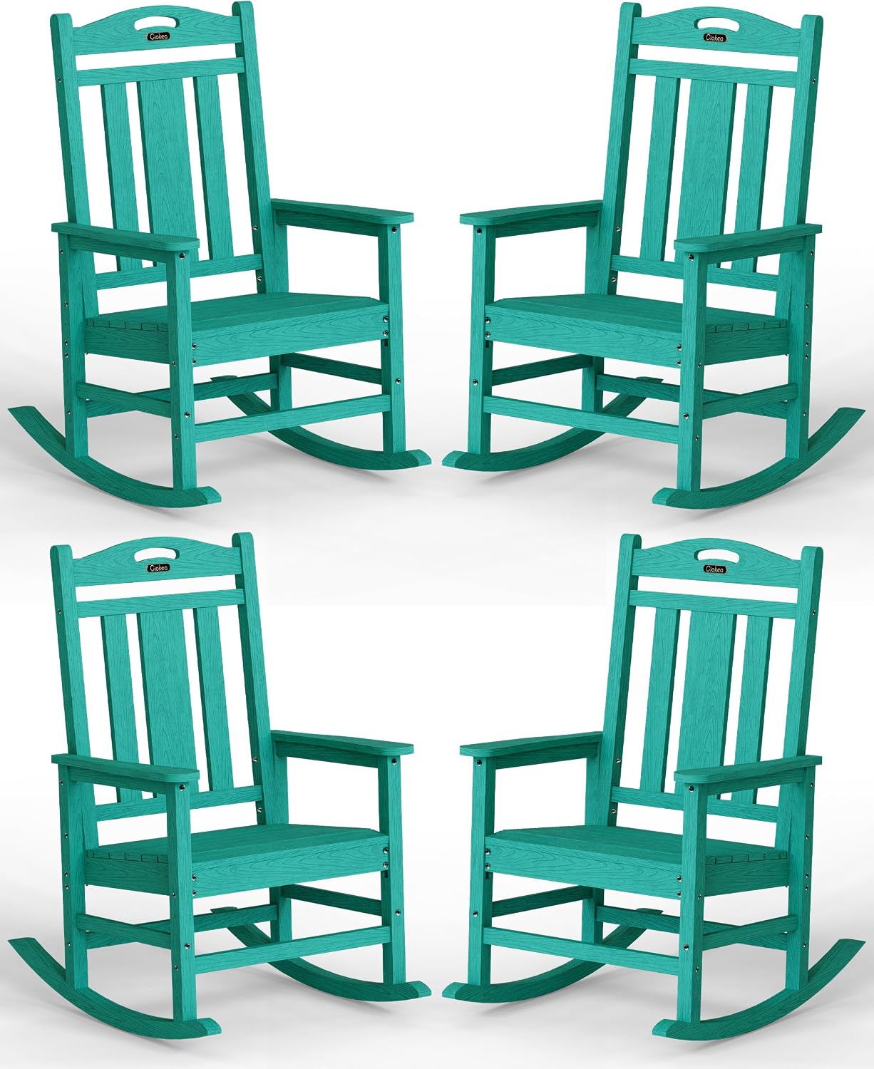 Ciokea Oversized Outdoor Rocking Chairs Set of 4, 380lbs Heavy-Duty Large Patio Rocker, High Back Cozy Porch Chairs, Weather Resistant Patio Rocking Chairs for Outside, Fire Pit, Deck, Aruba Blue