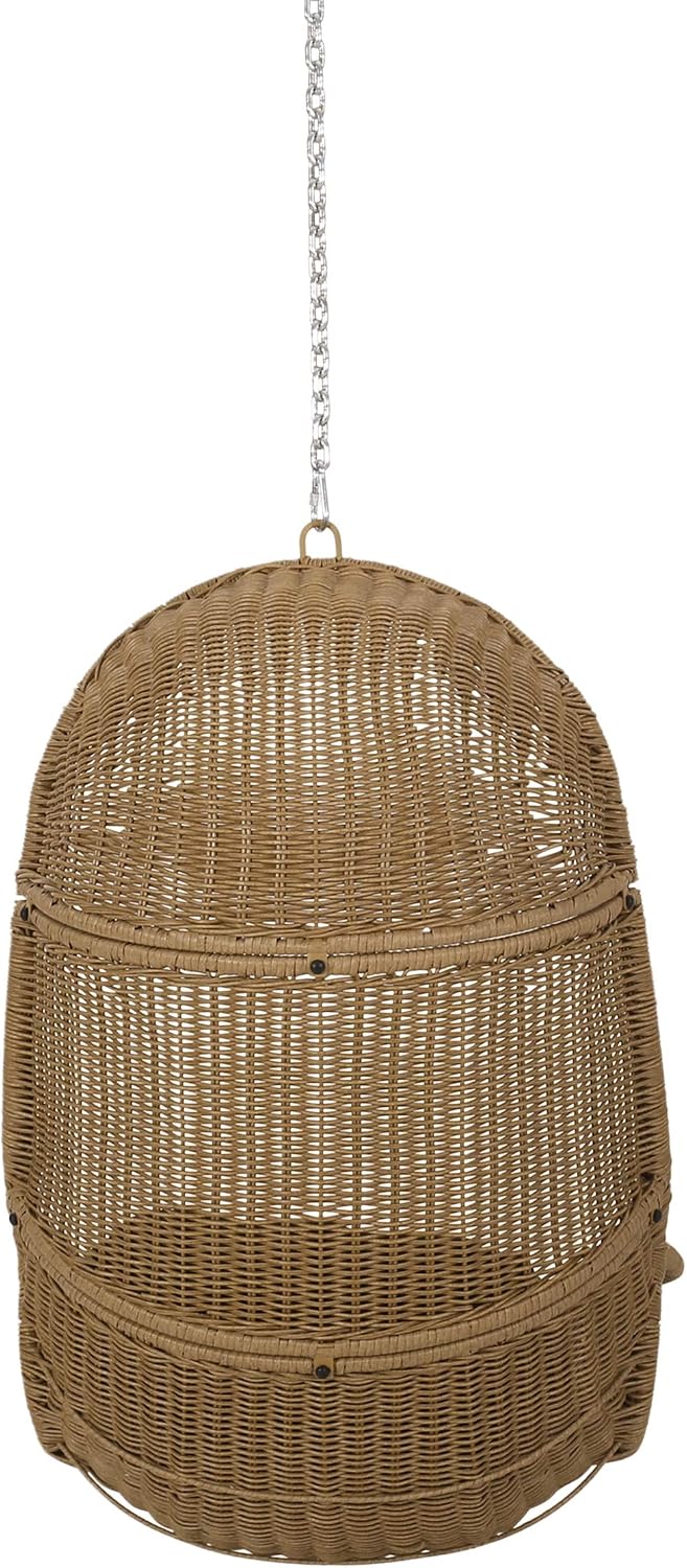 Christopher Knight Home Orville Outdoor Hanging Chair, Dark Gray + Light Brown
