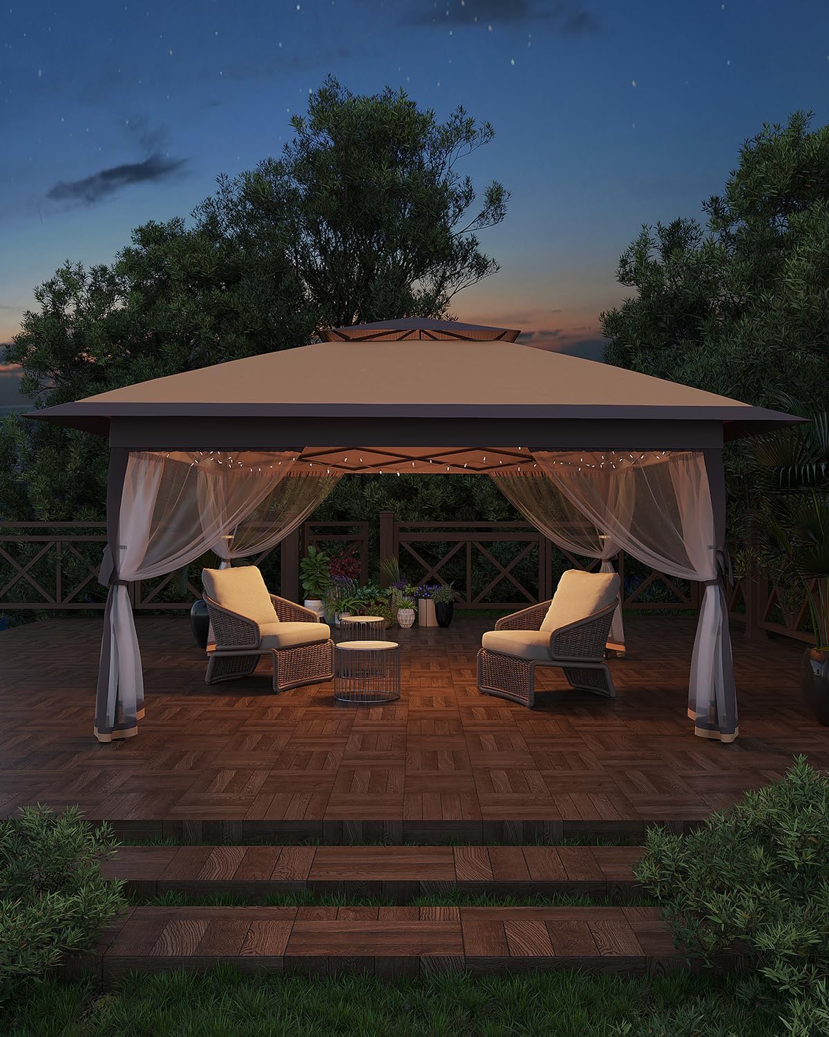 Garveelife Pop Up Gazebo, Canopy Tent with Mosquito Netting, One Push Setup for Backyard Patio Garden with 4 Sand Bags