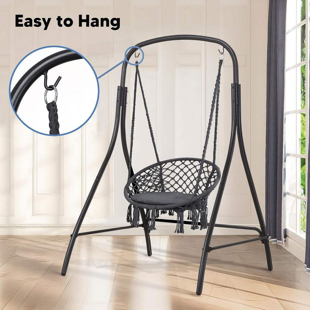 SUNCREAT Hammock Chair with Stand Included, Heavy Duty Hanging Chair with Stand, 400 lbs Capacity, Patent Pending, Gray