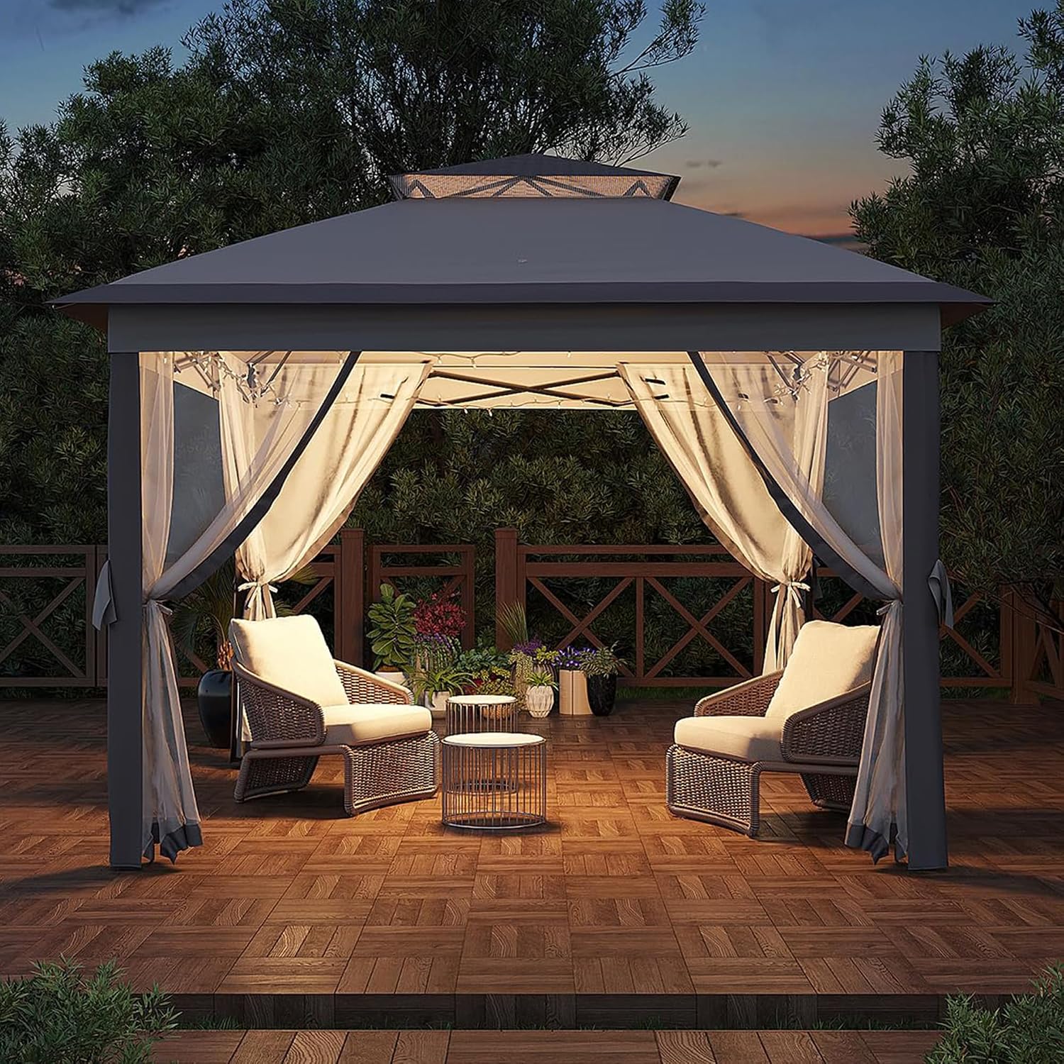 11x11ft Gazebo Tent with Mosquito Netting, Pop Up Gazebo, Mesh Screen with 4 Ropes, 8 Stakes, 4 Sandbags and Storage Bag, Outdoor Canopy for Backyard & Patio Furniture