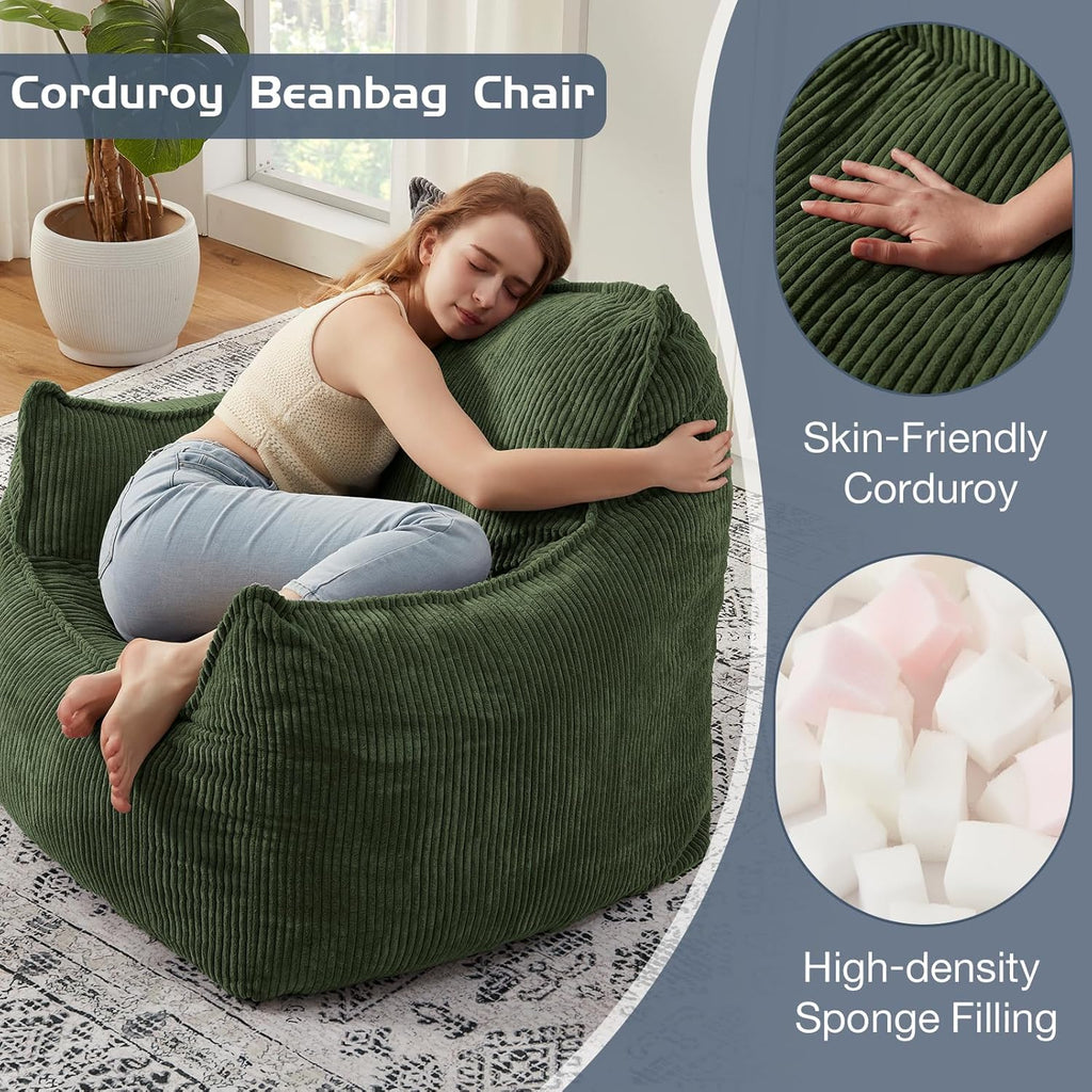 EBENCHICO Giant Bean Bag Chair Sofa for Adults Teens, Comfy Corduroy Large Bean Bag Chairs with Armrests for Bedroom Living Room, Adult BeanBag Lazy Sofa Couch Chairs with Filler Included