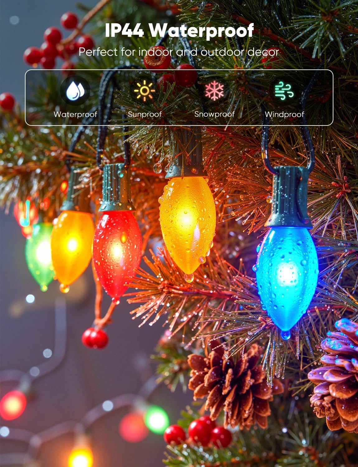 Vintage C9 LED Christmas Lights Outdoor, 150 Feet C9 String Light with 150 Shatterproof Bulbs, Waterproof Connectable Commercial Christmas Tree Lights for Outside Roofline Patio Decor, Multicolor