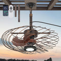 20' Outdoor Ceiling Fan with Light, Waterproof Gazebo Fan Remote Control, Dimmable LED Light, Hanging Black Caged Ceiling Fixtures with Plug in Cord for Patios Pergola, Black Gold