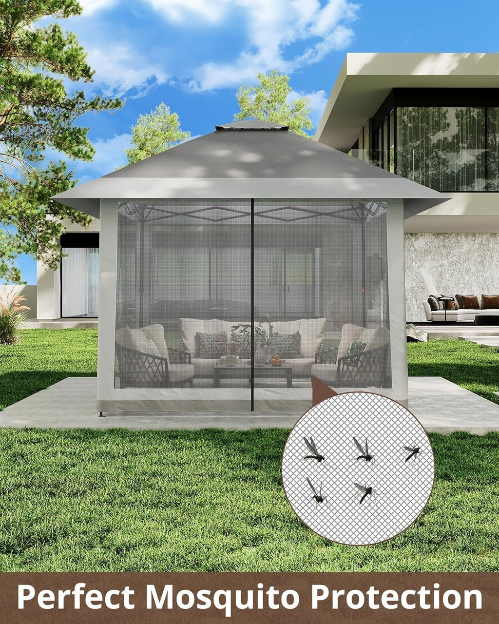13x13FT Pop-Up Gazebo, Instant Canopy Gazebo with Mosquito Net & Double Roof, Adjustable Height Canopy Tent, UV-Resistant Outdoor Shelter for Patio, Backyard, Garden, and Camping