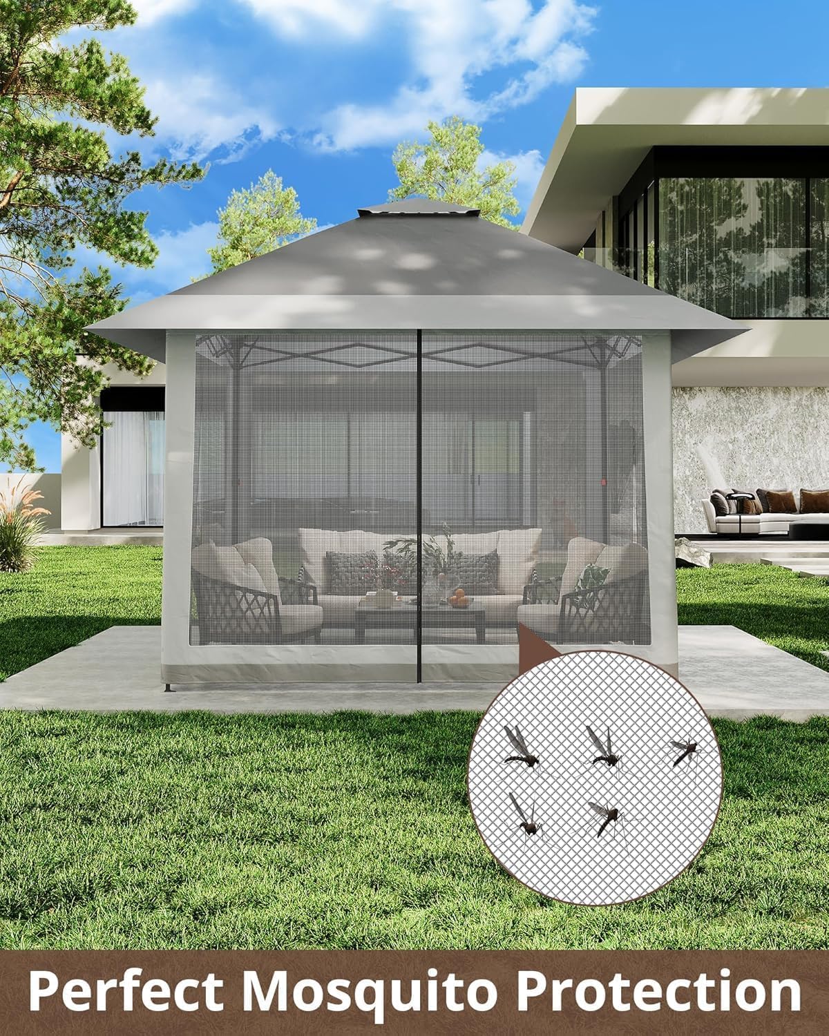 13x13FT Pop-Up Gazebo, Instant Canopy Gazebo with Mosquito Net & Double Roof, Adjustable Height Canopy Tent, UV-Resistant Outdoor Shelter for Patio, Backyard, Garden, and Camping