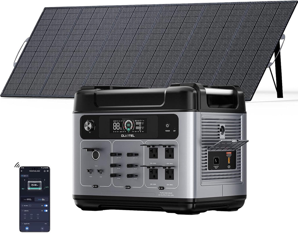 OUKITEL P2001 Plus 2400W Solar Generator with 500W Solar Panel, 2048Wh Solar power station with 4 AC Outlets (5000W Peak), 1.5H Full Charging, APP Control Battery Backup for Home, Camping & RVs