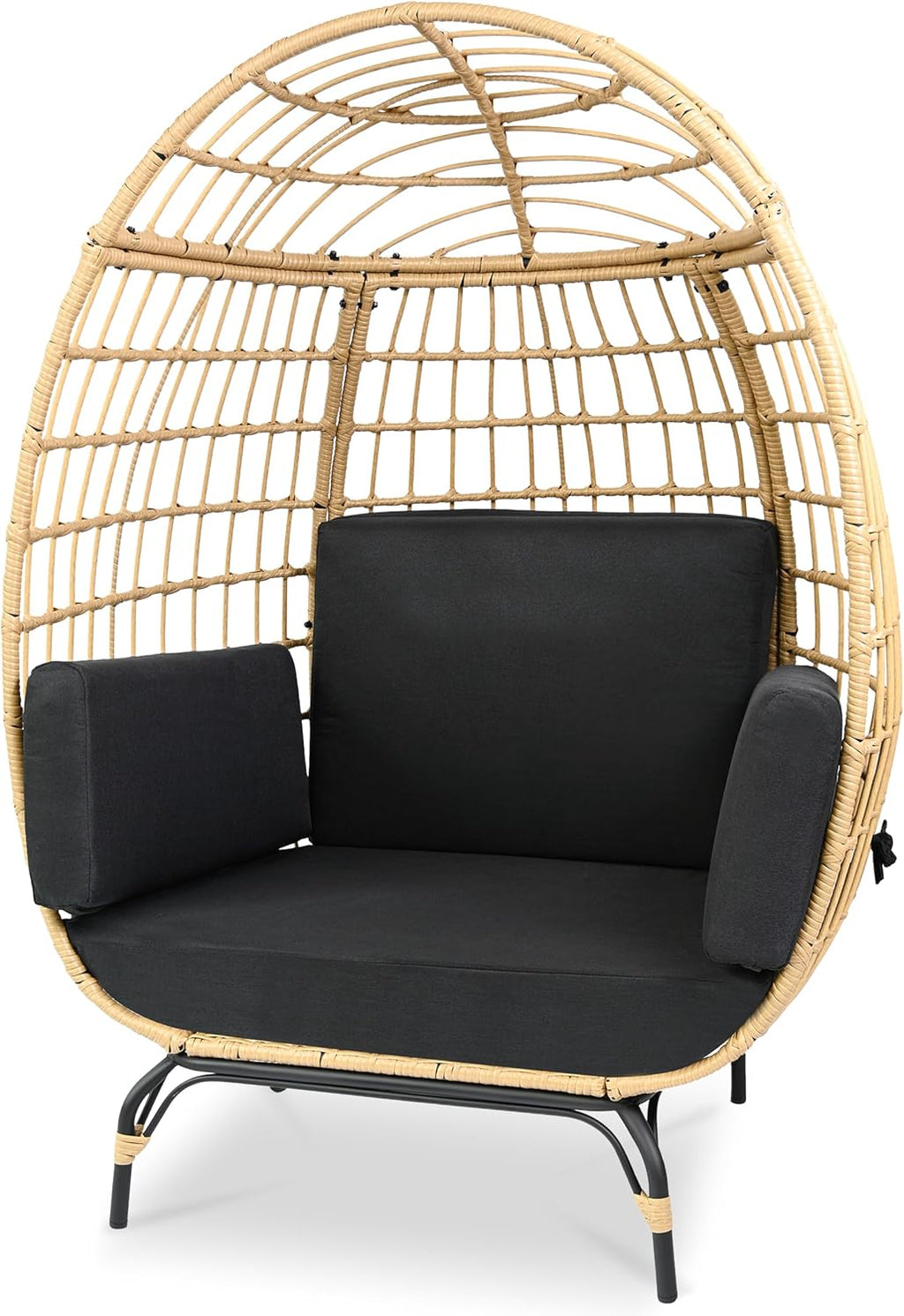 SereneLife Wicker Rattan Egg Chair with Cushions, Indoor Outdoor Egg Chair with Steel Frame and Washable Pillows, Woven Texture, Comfortable Design for Porch, Deck, Garden, or Room, Holds Up to 440lbs