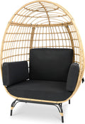 SereneLife Wicker Rattan Egg Chair with Cushions, Indoor Outdoor Egg Chair with Steel Frame and Washable Pillows, Woven Texture, Comfortable Design for Porch, Deck, Garden, or Room, Holds Up to 440lbs