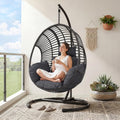 Oversized Hanging Egg Chair with Stand Outdoor Wicker Swing Chair Comfy Hammock Egg Shaped Chair 400lbs Capacity for Patio, Garden and Balcony