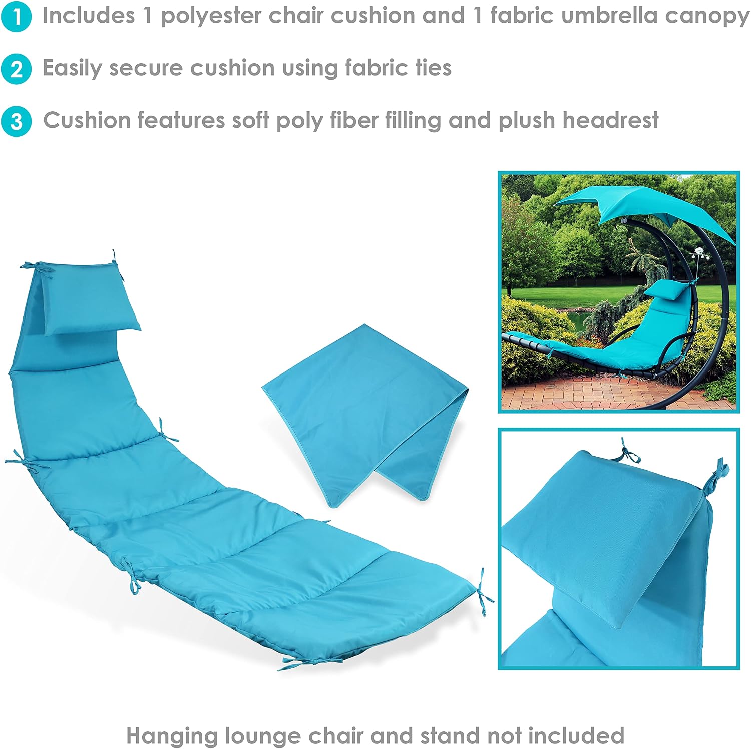Sunnydaze Outdoor Hanging Lounge Chair Replacement Cushion and Floating Umbrella Fabric Only - Curved Swing Chair Cushion Replacement - Teal