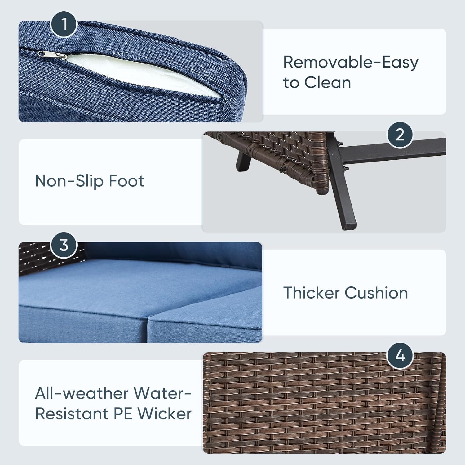 Belord 6 Pieces Outdoor Patio Furniture Set with Wicker Rocking Chairs, Rattan Patio Conversation Set with Glider Loveseat Ottomans and Side Table Brown/Blue