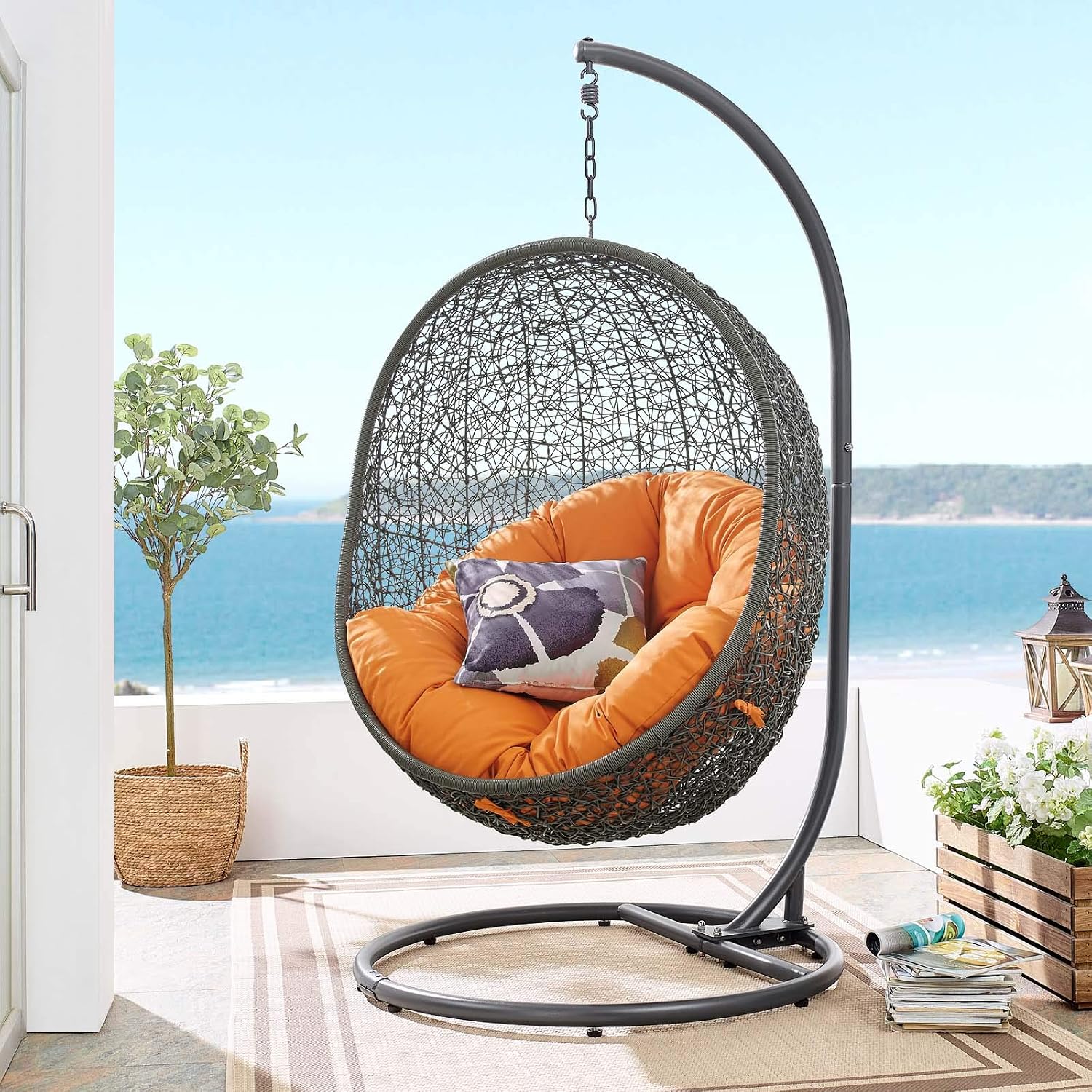 Modway Hide Outdoor Patio Swing Chair, Gray Orange