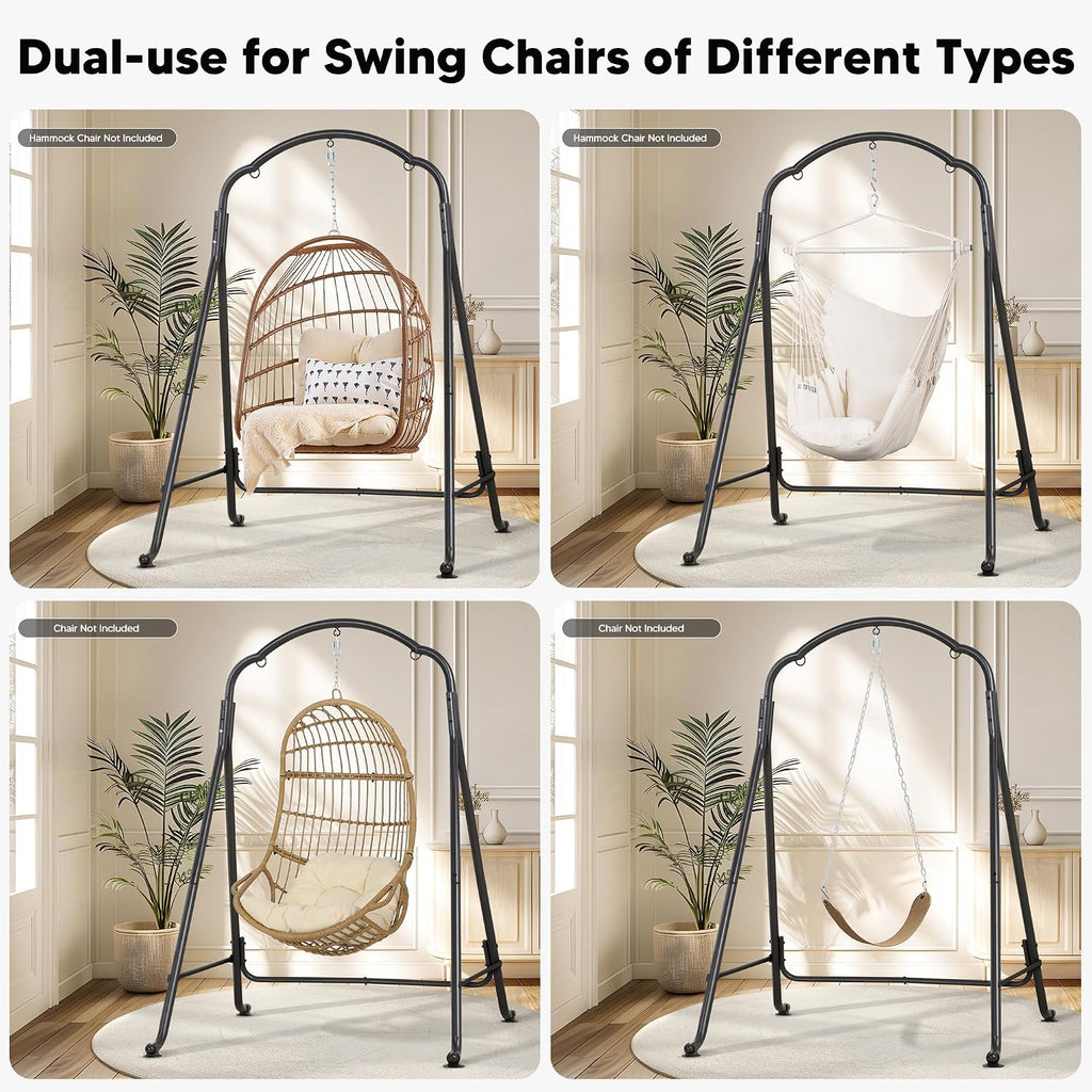SUNCREAT Hammock Chair Stand, Heavy-Duty Steel Swing Stand, 400lbs Capacity, Multi-Use Hanging Chair Stand for Outdoor Indoor, Hammock Chair not Include, Black