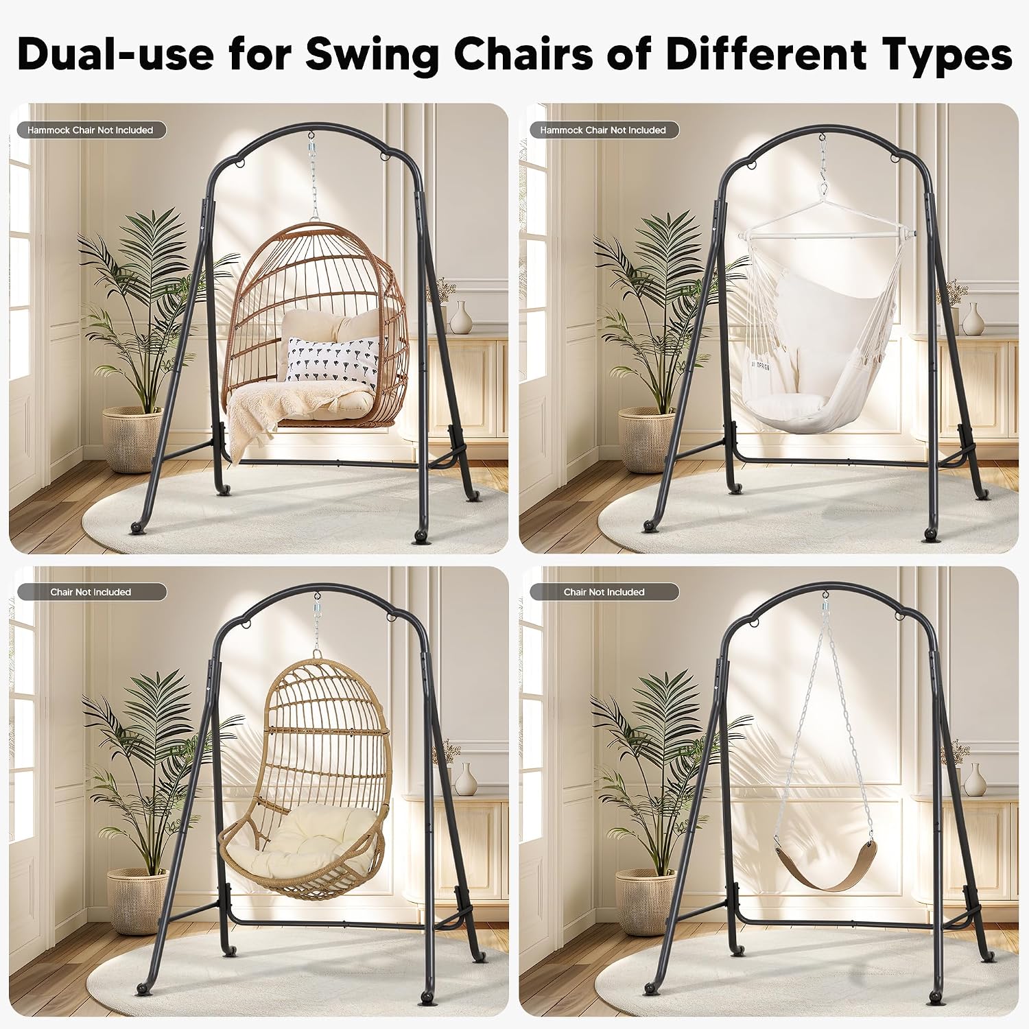 SUNCREAT Hammock Chair Stand, Heavy-Duty Steel Swing Stand, 400lbs Capacity, Multi-Use Hanging Chair Stand for Outdoor Indoor, Hammock Chair not Include, Black
