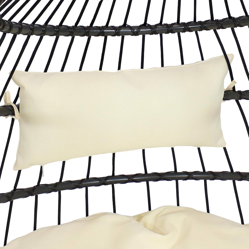 Sunnydaze Penelope Hanging Egg Chair with Cream Seat Cushions and Steel Stand - Black Wicker Chair - 78-Inch