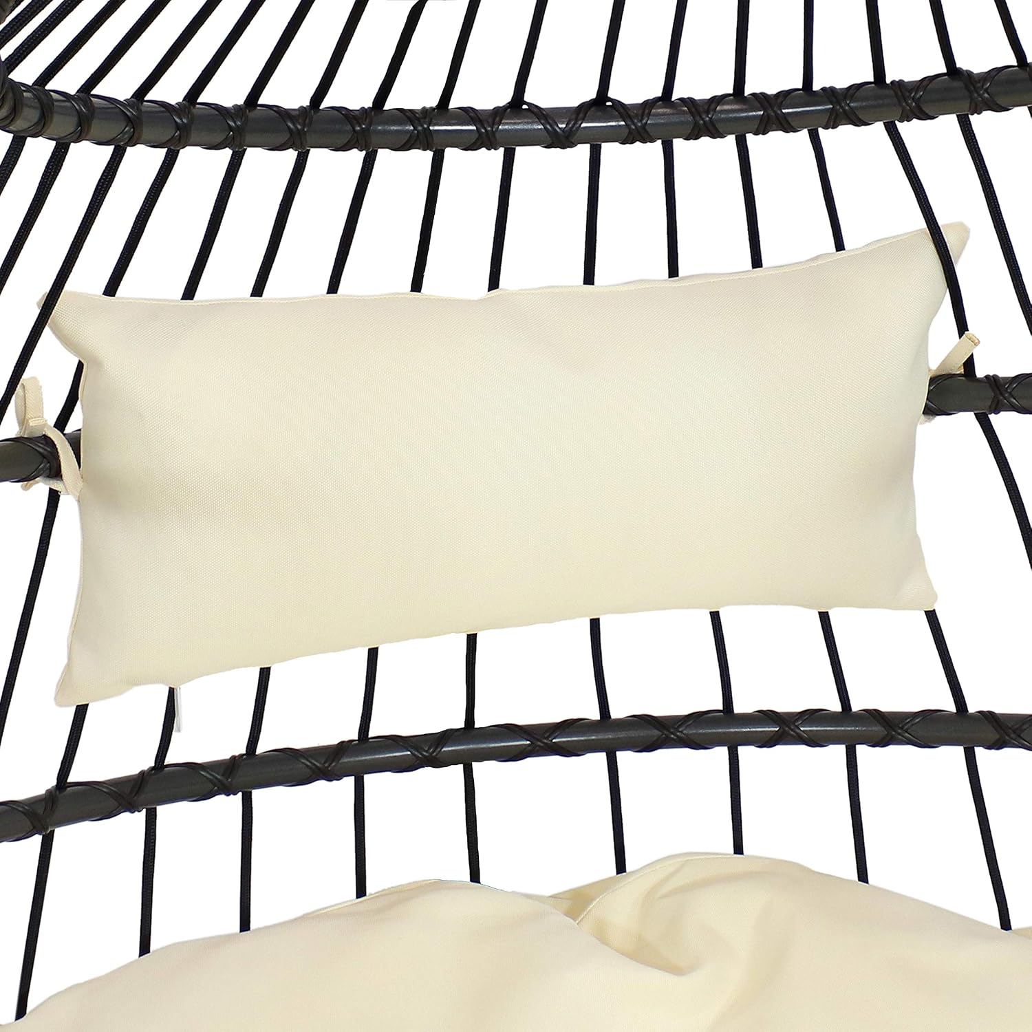 Sunnydaze Penelope Hanging Egg Chair with Cream Seat Cushions and Steel Stand - Black Wicker Chair - 78-Inch