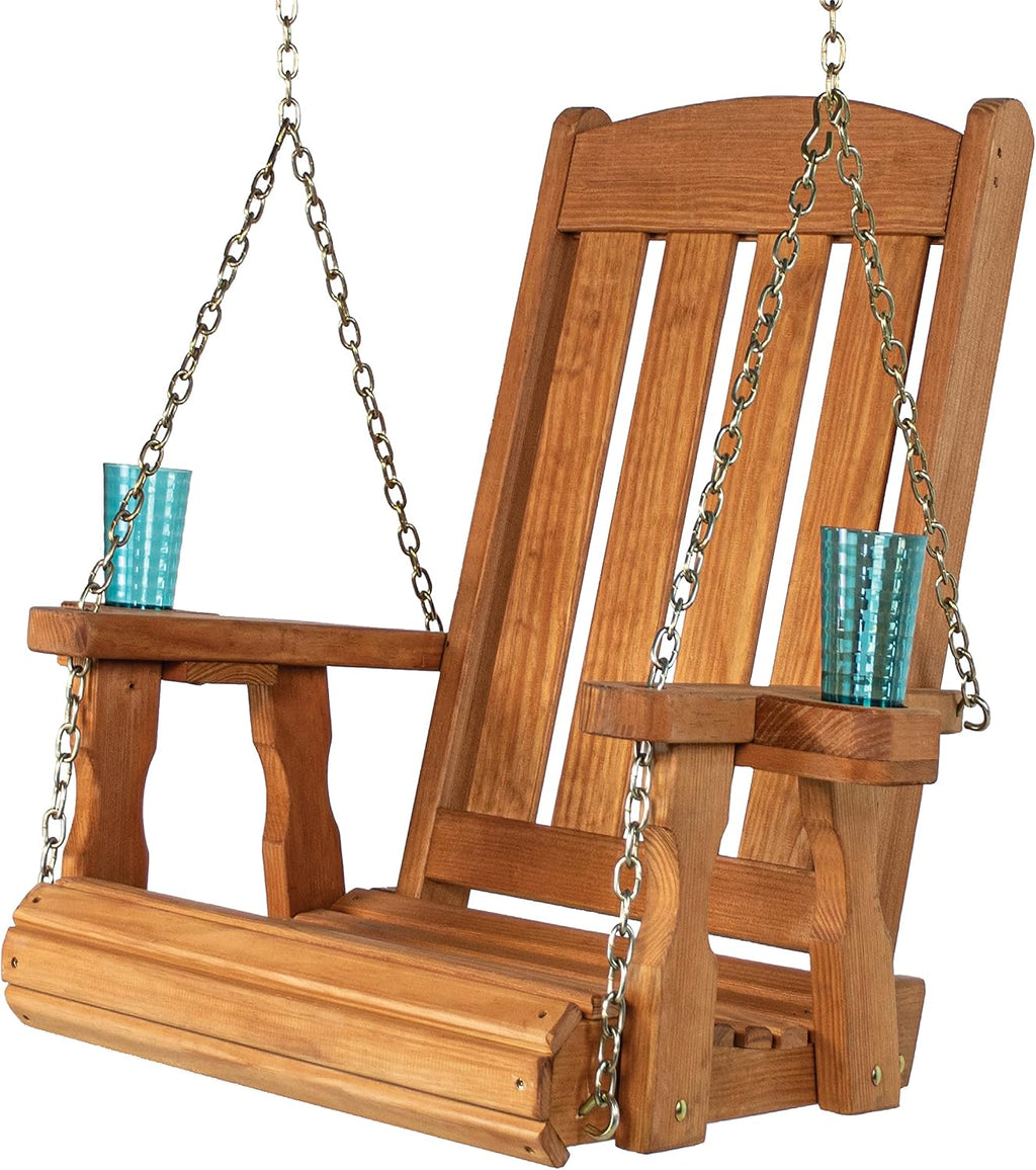 Amish Casual Heavy Duty Mission Pressure Treated Swing Chair with Cupholders (Cedar Stain)