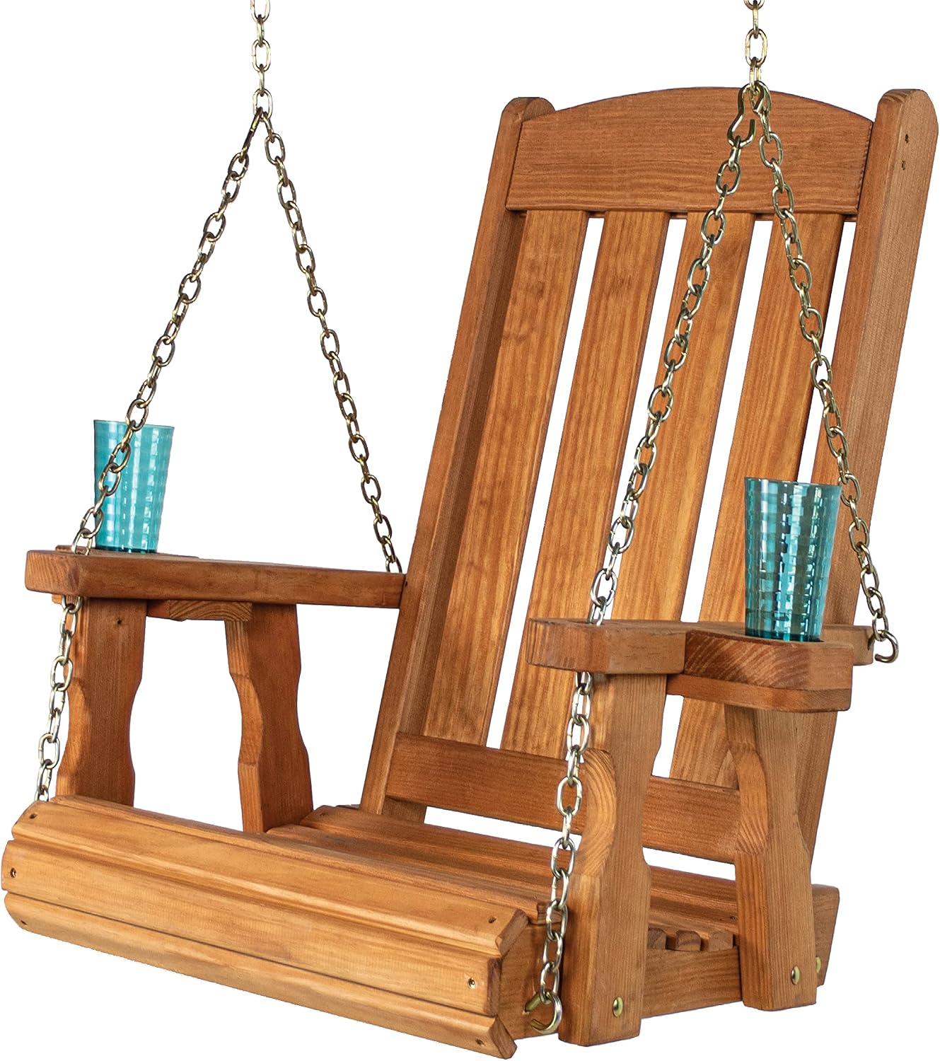 Amish Casual Heavy Duty Mission Pressure Treated Swing Chair with Cupholders (Cedar Stain)