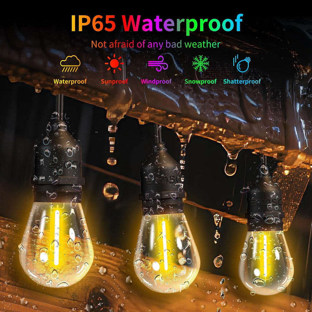 74FT Outdoor String Lights, Outdoor Lights for Patio,with 36+4 LED RGBW Color Change,3000K Bright White Waterproof Bulbs, Dimmer & Remote, Customized 12 Colors & 4 Modes, for Backyard Decor