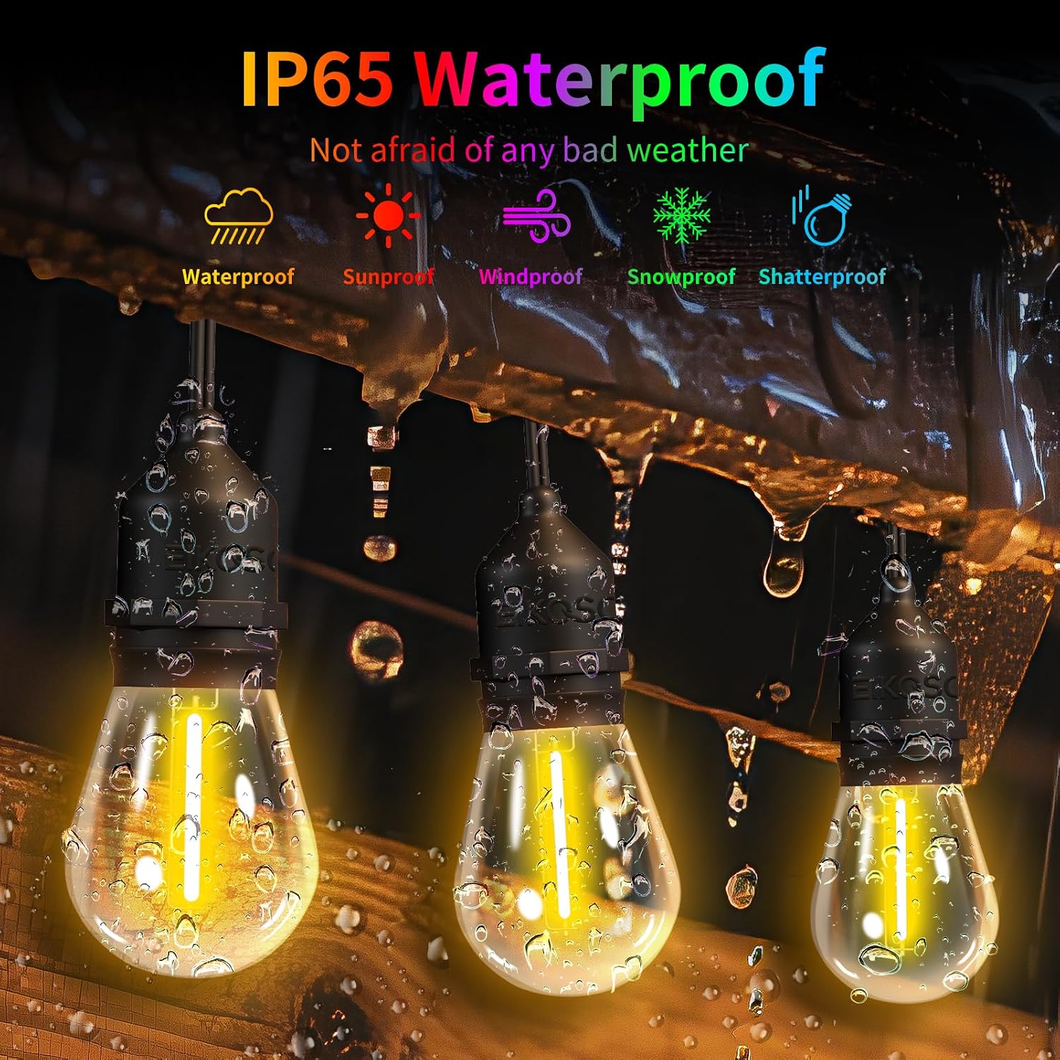 74FT Outdoor String Lights, Outdoor Lights for Patio,with 36+4 LED RGBW Color Change,3000K Bright White Waterproof Bulbs, Dimmer & Remote, Customized 12 Colors & 4 Modes, for Backyard Decor