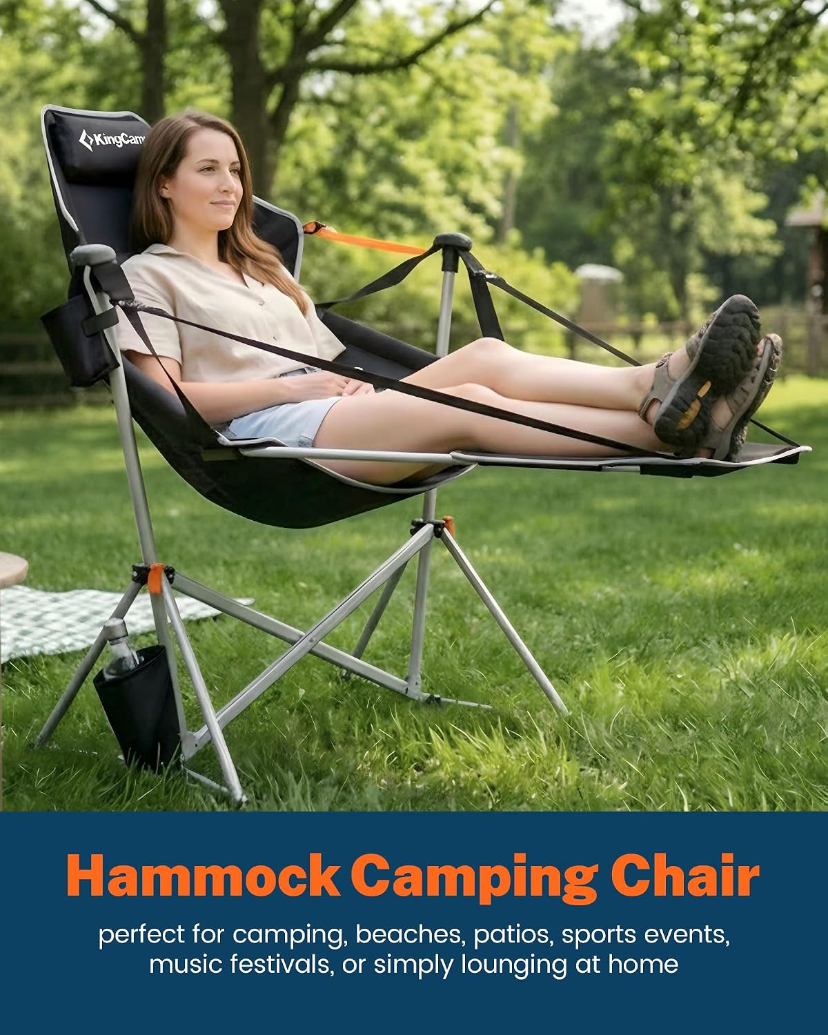 KingCamp Hammock Chair with Footrest – Heavy Duty Swinging Rocking Camping Chairs for Adults up to 400lbs, Folding Portable Oversized Rocker with Cup Holder & Pillow for Outdoor Beach Lawn RV Sports