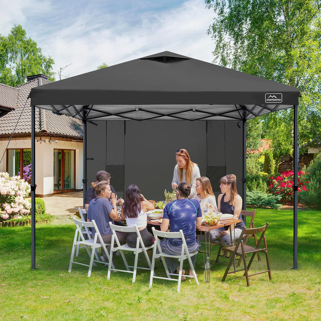 KAMPKEEPER 10x10 Easy Pop Up Canopy Tent with Sidewalls, Instant Outdoor Shade Shelter with Removable 10FT Sun Walls, Quick Setup Waterproof and UV-Resistant for Patio (Black, 10x10FT with 1 sidewall)