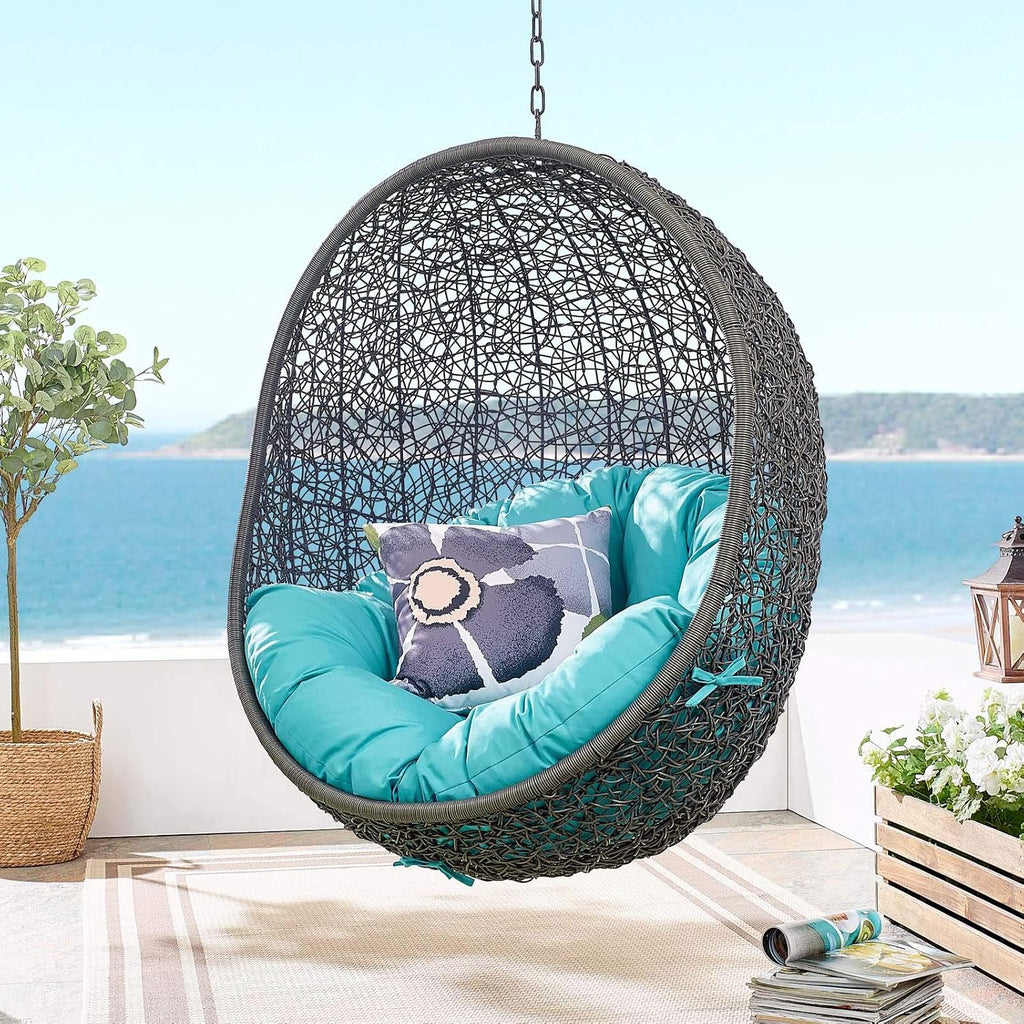 LexMod EEI-2273-GRY-TRQ Hide Outdoor Patio Swing Chair, Gray Turquoise