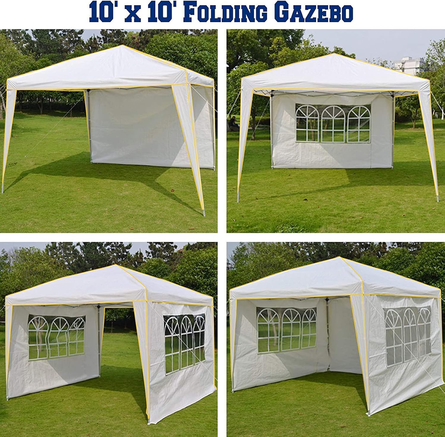 COBIZI 10x10 Pop up Canopy, Canopy Tent 10x10 Gazebos, Ez up for Parties Beach Camping Party Event Shelter Sun Shade with 4 Sidewalls & Carry Bag 4 Stakes & Ropes & Sandbags, White