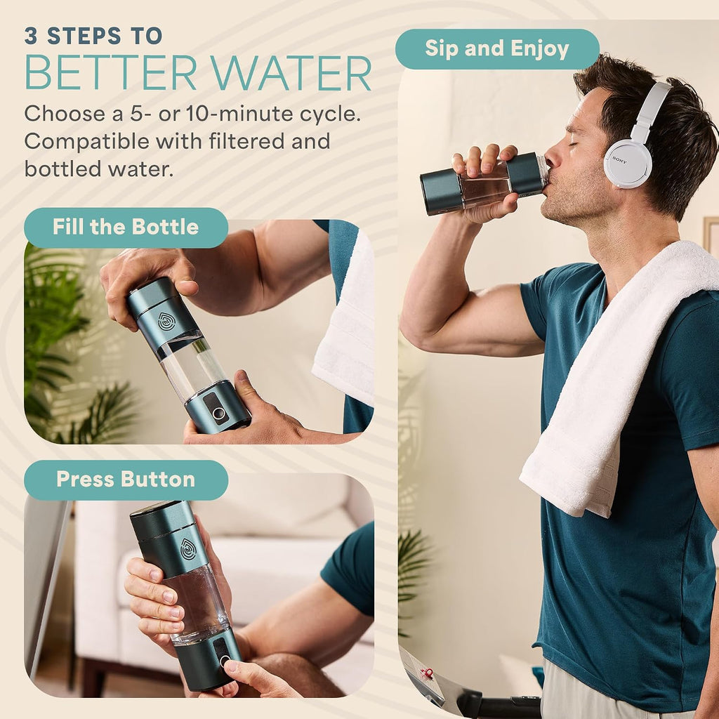 Lifepro Hydrogen Water Bottle Generator with SPE/PEM Technology – HydroLife Peak Portable Hydrogen-Boosting Water Machine Upto 8000ppb with OLED Display & USB-C Charging – 9.5oz, Polycarbonate Body
