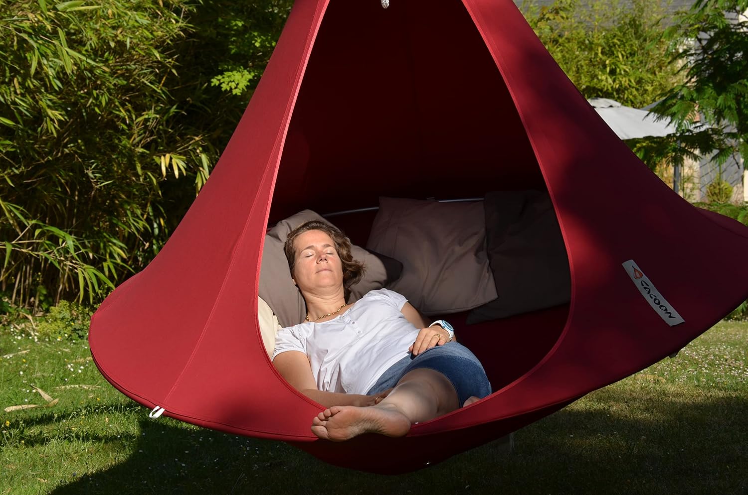 Vivere Double Cacoon Hanging Chair Indoor/Outdoor Polyester Canvas Hammock, Red