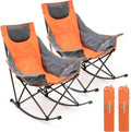 SUNNYFEEL Oversized Rocking Camping Chair 2 Pack, Fully Padded Patio Chair with Side Pocket, High Back Portable Lawn Recliner with Carry Bag, Outdoor Rocker Camp Chairs for Adults Heavy Duty 500 LBS
