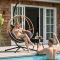 Egg Chairs Outdoor, Metal Hanging Egg Chair with Cushions, Heavy Duty 400LBS Imitation Wicker Egg Swing Chair with Stand, 80' H Hanging Chairs Cozy Basket Seat for Bedroom/Balcony, Charcoal
