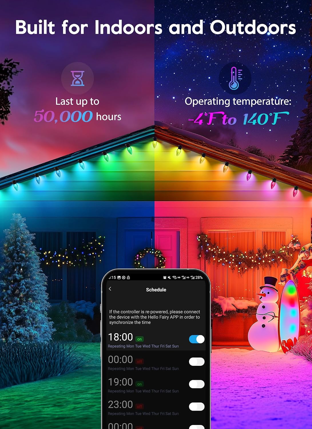 Brightown C9 LED Christmas Lights Outdoor, 150LED RGB Smart Christmas Tree Lights Music Sync DIY APP Controlled, Waterproof Connectable C9 String Lights for House Indoor Patio Xmas Decoration