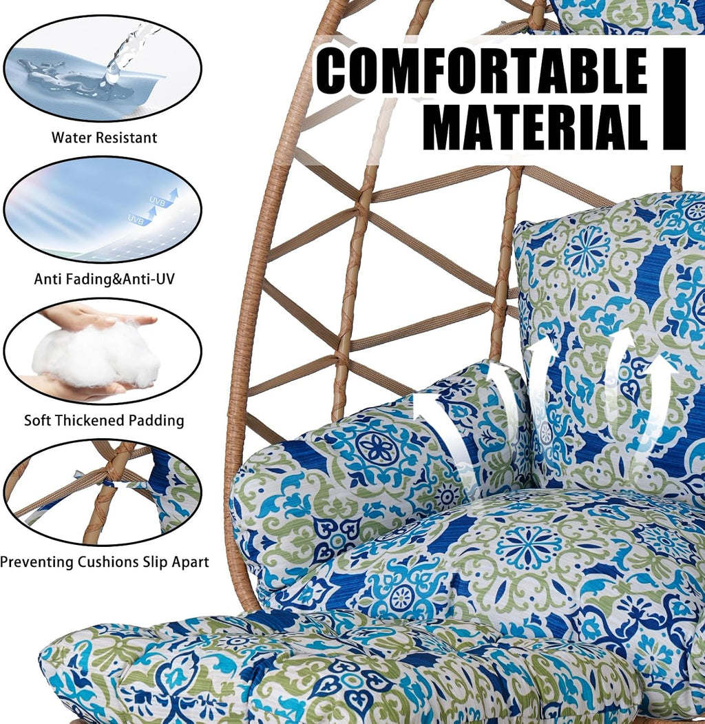Hanging Egg Chair with Stand & Leg Rest,Rattan Wicker Swing Chair with Cushion,Patio Basket Hanging Chair Wicker Hammock Chair for Indoor Outdoor Bedroom Garden,300LBS (Yellow Rattan&Floral Cushion)