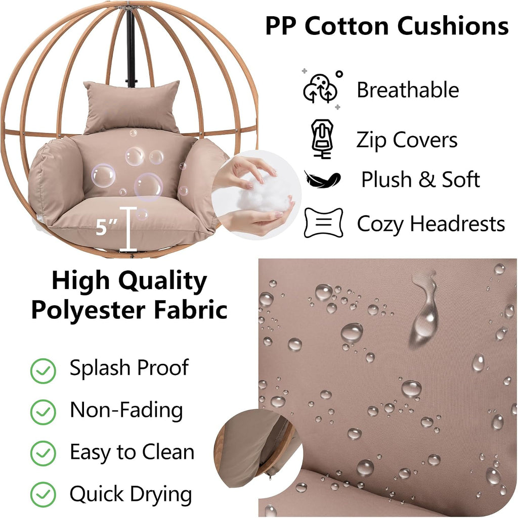 Egg Chair Outdoor, Imitation Rattan Hanging Egg Chair with Stand, Hanging Chairs with Cushions, 80' High All Weather Basket Swinging Chairs, Egg Swing Chairs Outdoorfor Balcony/Deck, Khaki