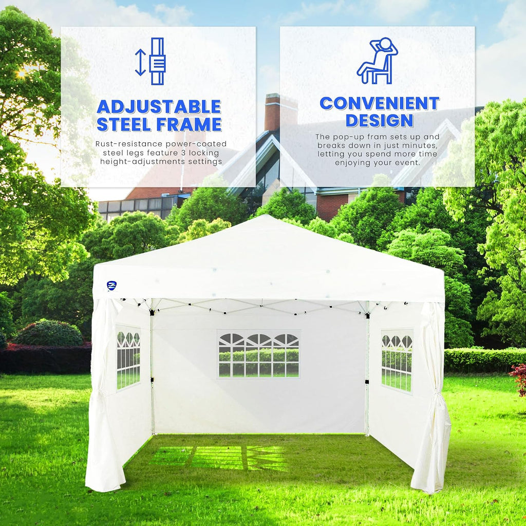 Z-Shade Venture 12 x 10 Foot Lawn Garden Event Outdoor Pop Up Canopy Gazebo Portable Shelter Tent with Walls and Windows, White
