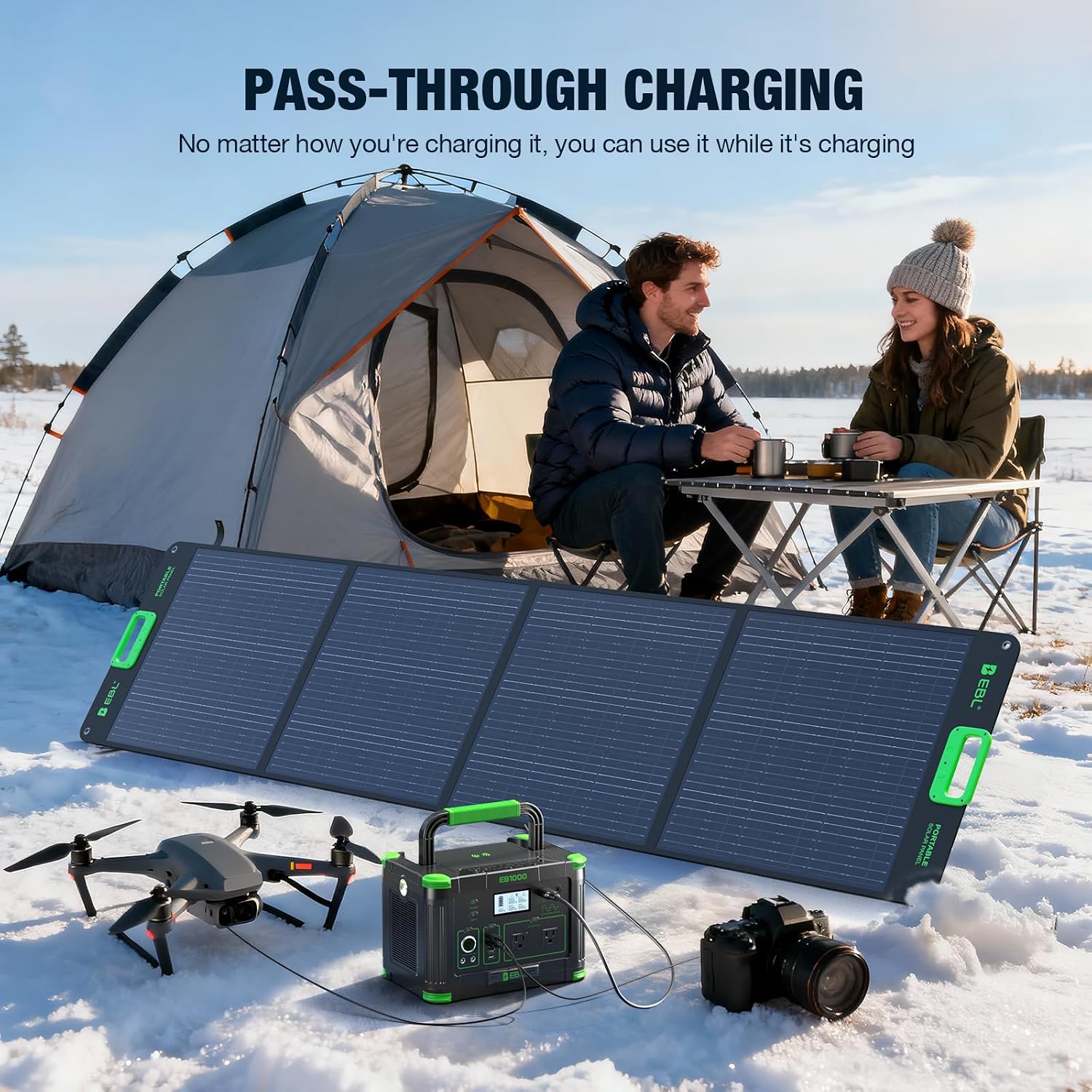 EBL Portable Power Station 1000W Solar Generator 999Wh Fast Charging Backup Battery with 5W Wireless Charging & Multiple Ports for Camping, Home Backup, RV & Off-Grid