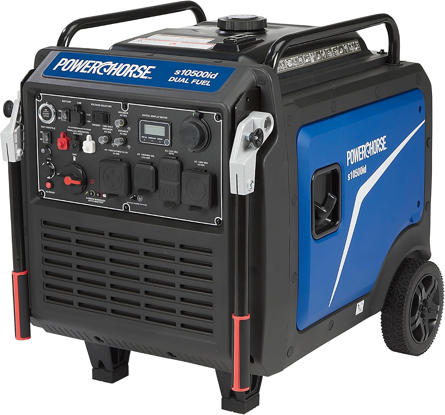 Powerhorse Inverter Generator, 10,500 Surge Watts, 8300 Rated Watts, 120/240V, Dual Fuel, CO Shutdown, Quiet Run 62dB