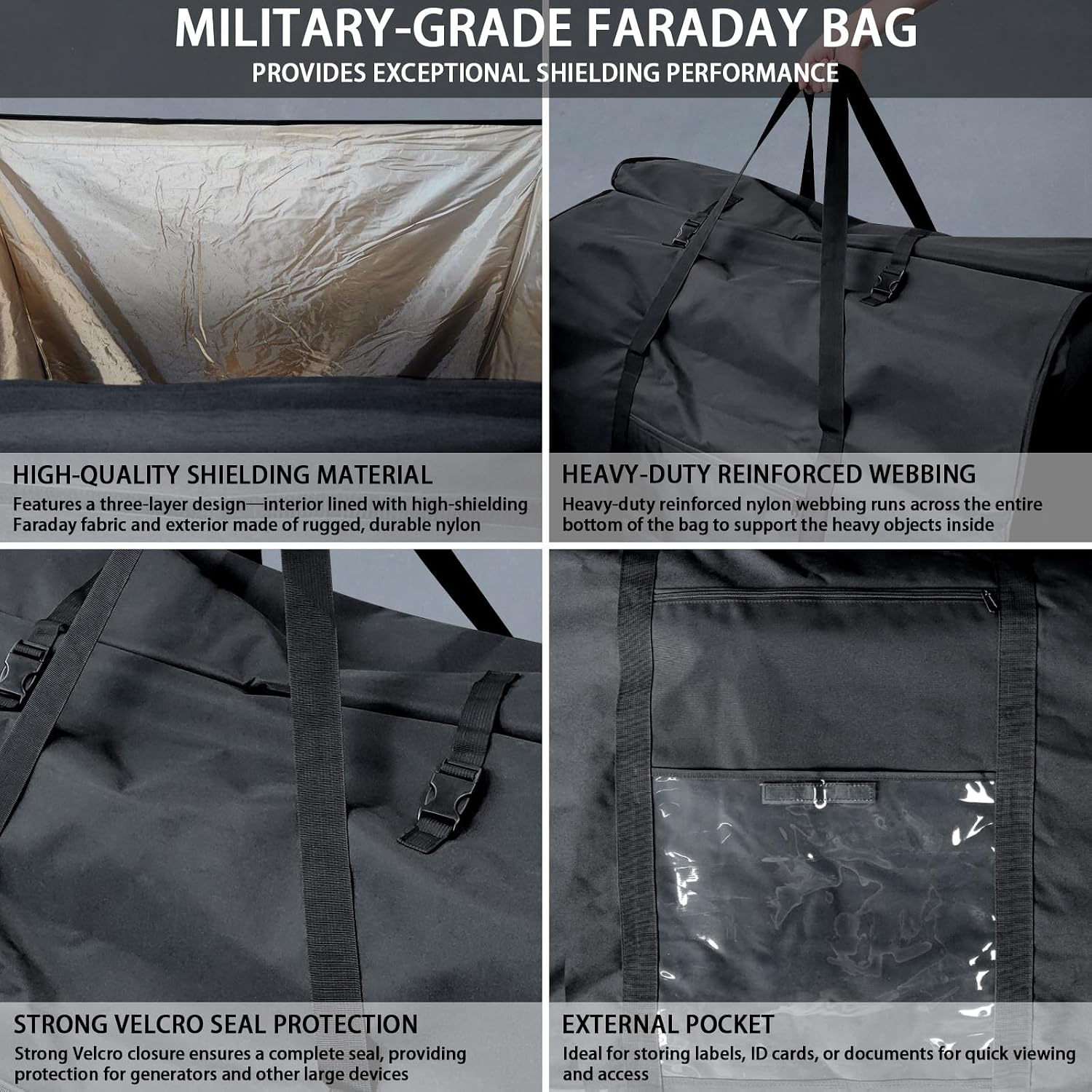 Faraday Bag for Generators and Large Electronics, Extra-Large Military-Grade Faraday Bag for Digital Forensics, Protect Electronics from Damage, Privacy Security, Anti-Hacking, Anti-Spying