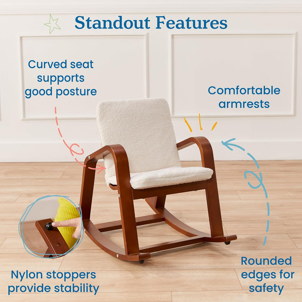 ECR4Kids Bentwood Reading Rocking Chair with Armrests and Cushion, Montessori Furniture, Dark Walnut