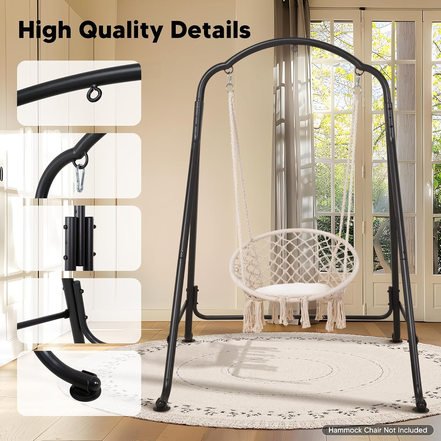 SUNCREAT Hammock Chair Stand, Heavy-Duty Steel Swing Stand, 400lbs Capacity, Multi-Use Hanging Chair Stand for Outdoor Indoor, Hammock Chair not Include, Black