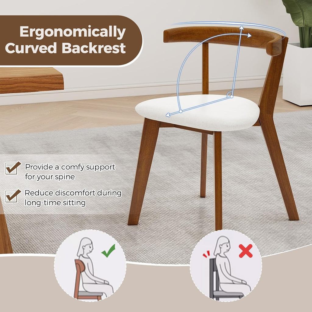 Giantex Wooden Dining Chairs Set of 2, Farmhouse Hanging Kitchen Chairs w/Rubber Wood Frame, Padded Seat, Curve Back, Armless Upholstered Side Chairs for Home Living Room Dining Room, Walnut+Gray