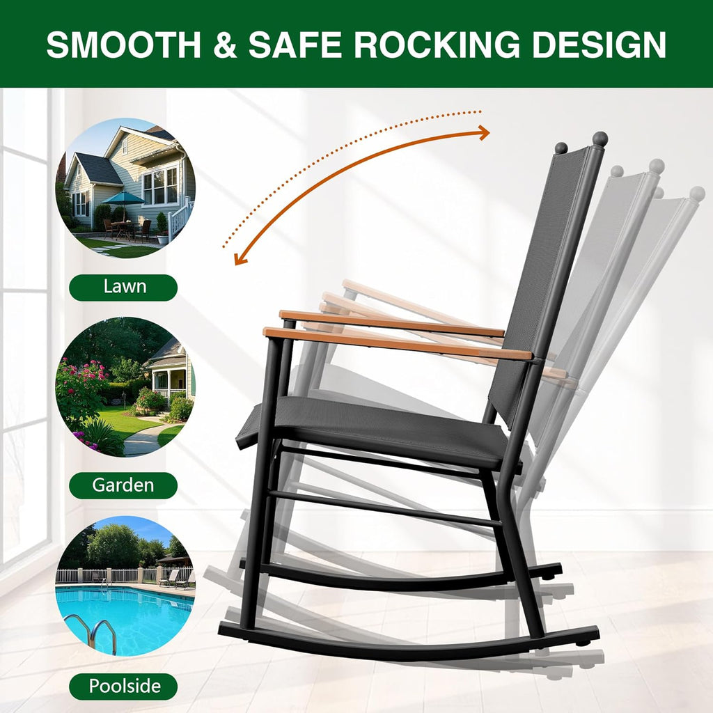 Shintenchi Outdoor Rocking Chairs Set of 2,Upgraded High Back Patio Rocking Chair Set,Breathable Textilene Fabric Outdoor Rocking Chair for Porch,Patio,Garden,Balcony,Black