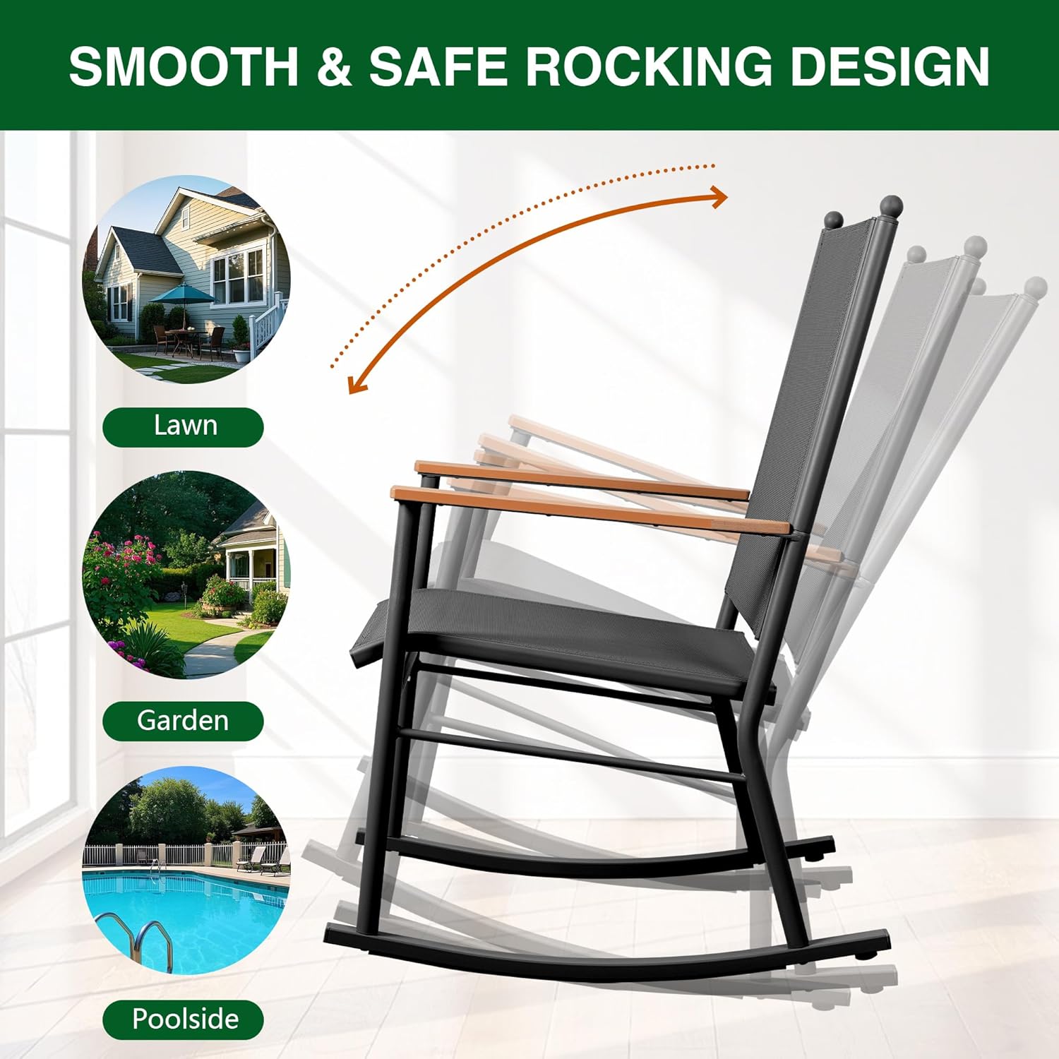 Shintenchi Outdoor Rocking Chairs Set of 2,Upgraded High Back Patio Rocking Chair Set,Breathable Textilene Fabric Outdoor Rocking Chair for Porch,Patio,Garden,Balcony,Black