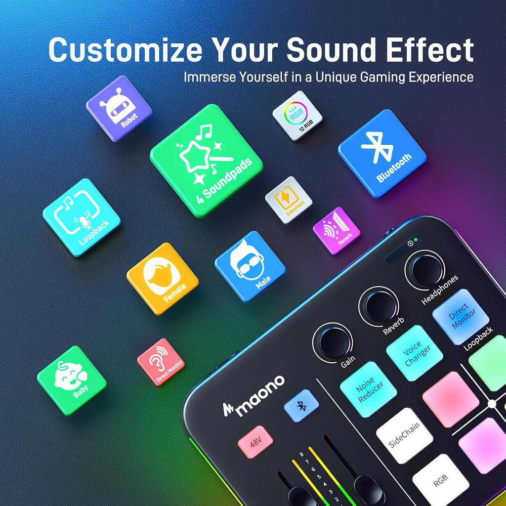 MAONO Dynamic Gaming Equipment: Gaming Mixer with Dynamic Mic and 3.5 mm Monitor Headphones for Gamer, Youtuber, Podcaster