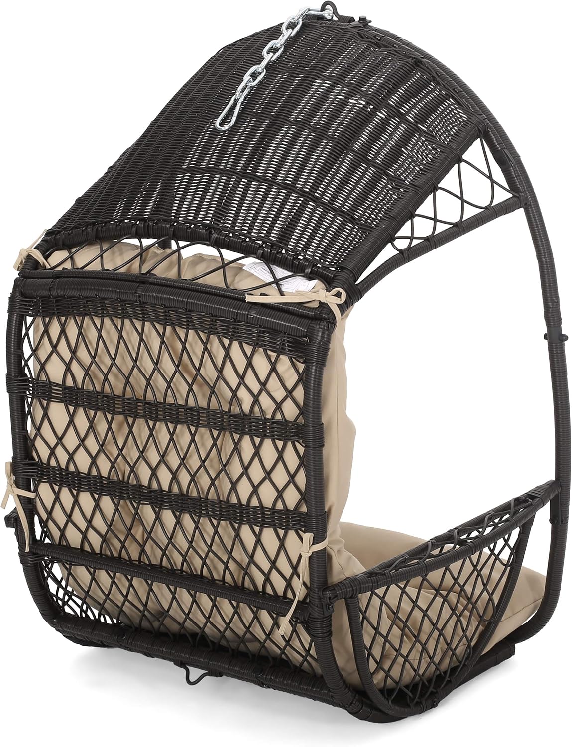 Christopher Knight Home Becky Wicker Hanging Chair with Cushion (Stand Not Included), Brown, Tan