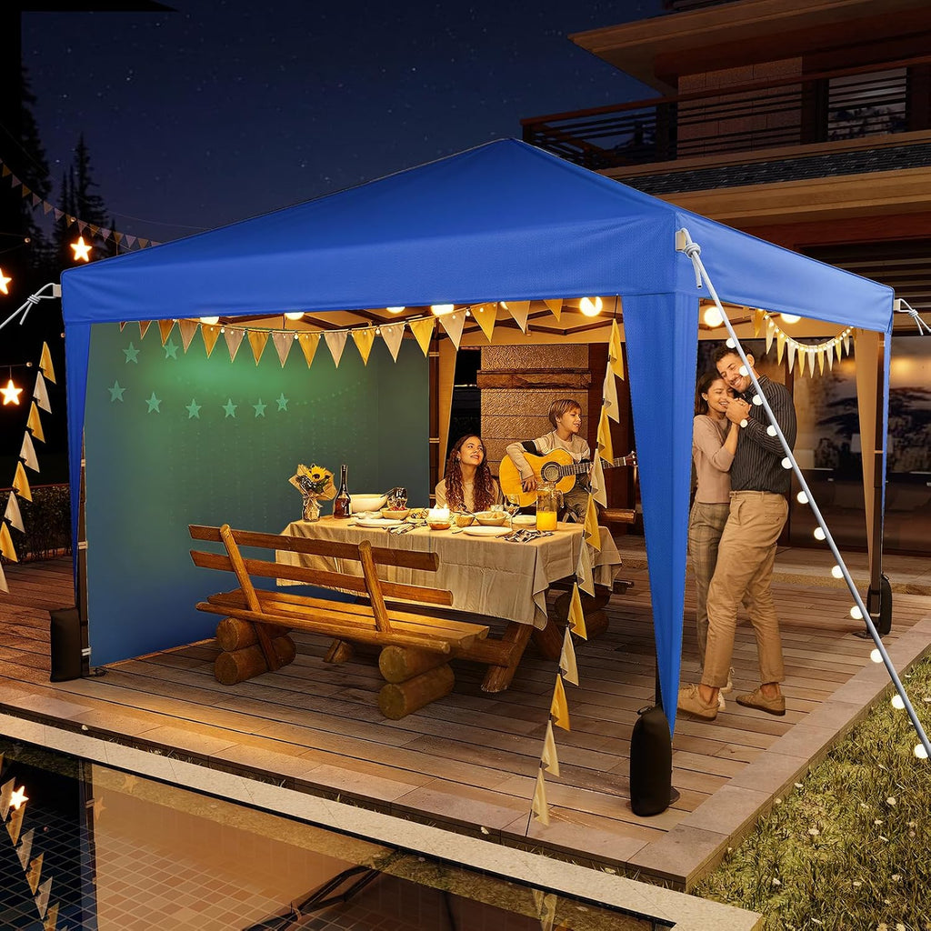Driftalia 10x10 Pop Up Canopy with Sidewalls, Outdoor Instant Canopy Tent with Carry Bag for Commercial Events, Camping, Backyard Parties - Blue